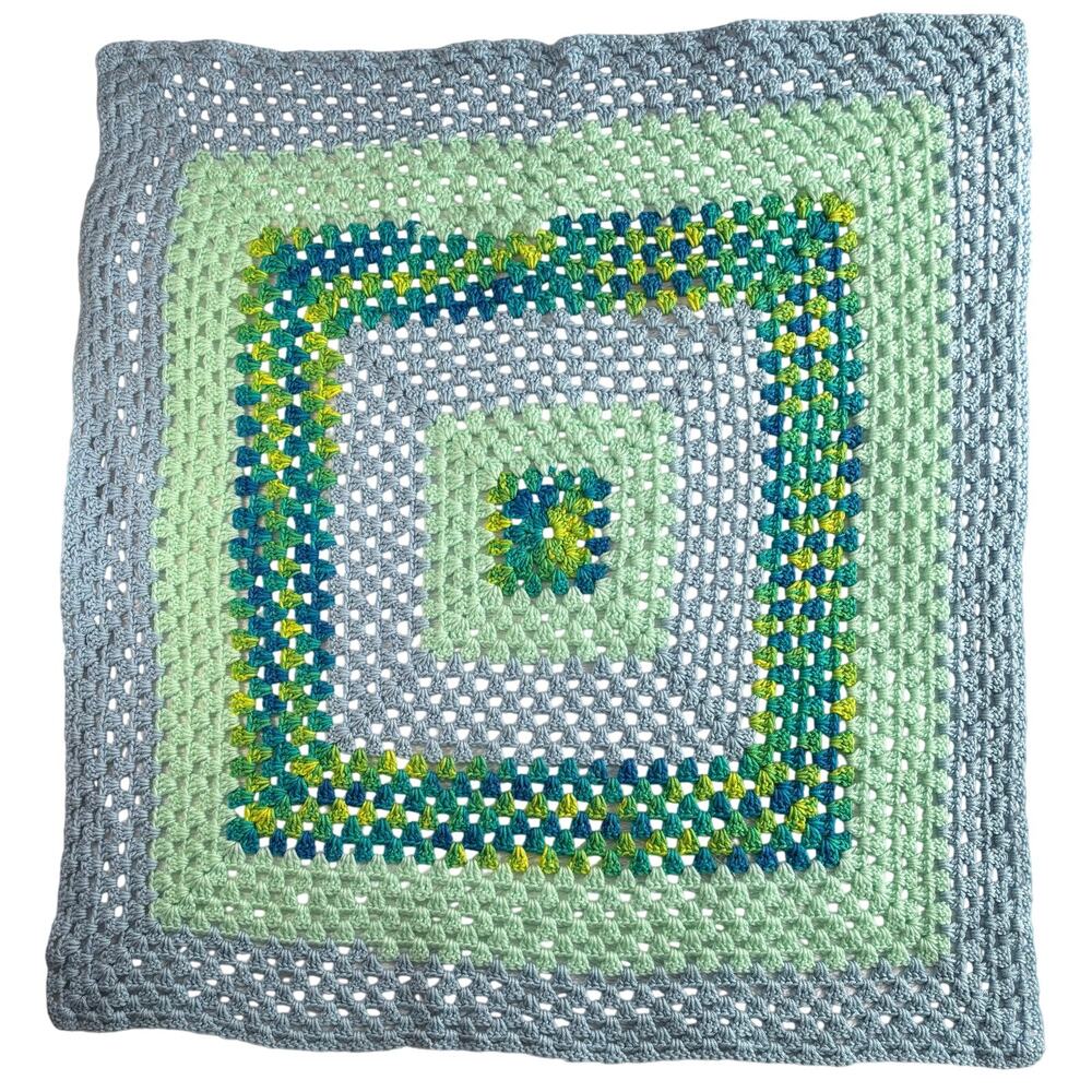 Vintage hand crocheted lap throw approximately 43”x40”